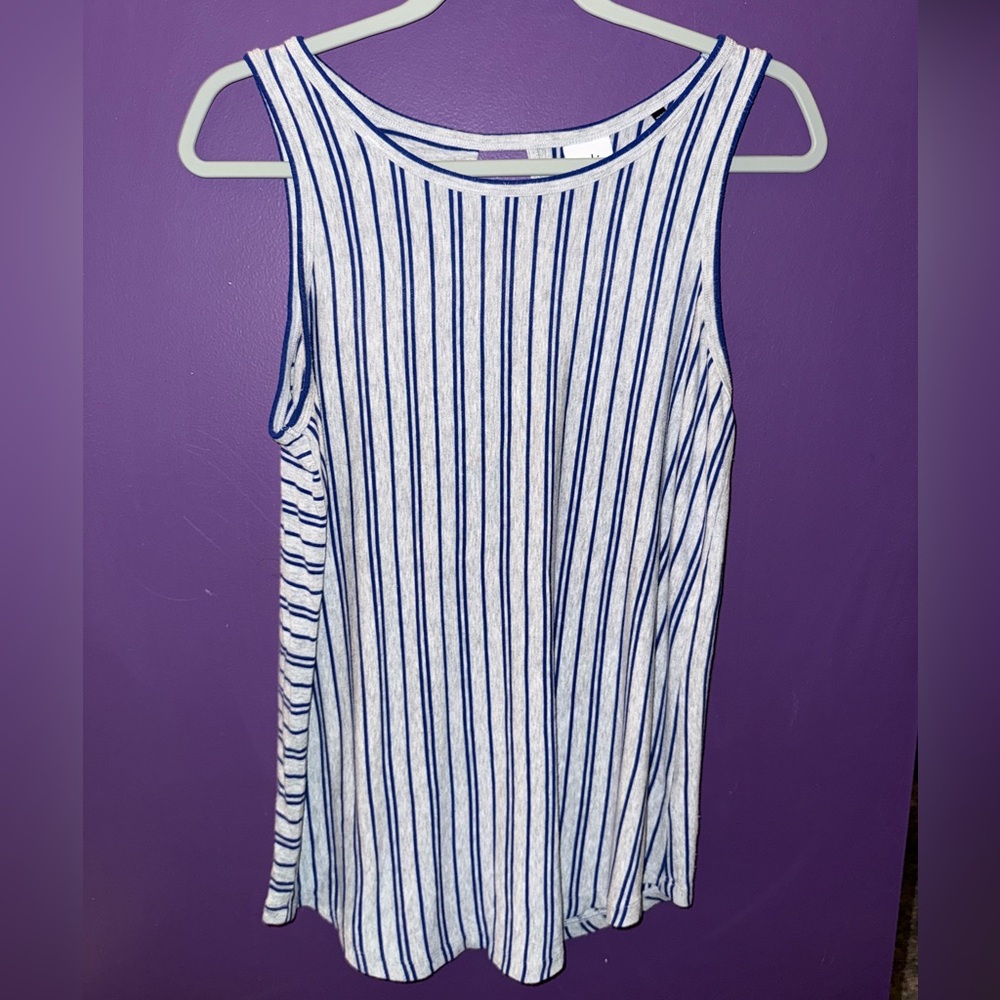 CAbi Blue and Gray Striped Tank Top